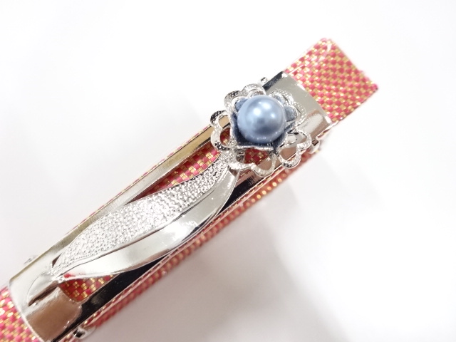 未使用品　正絹　パール帯留め　佐賀錦帯締めセット